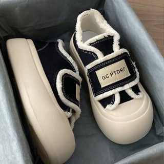 Hot Sale# thick bottom hook and loop cute casual shoes 2023 Summer new round head retro single shoes student breathable canvas shoes for women 8cc