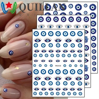 Quillan สติกเกอร์ ลายการ์ตูนตาชั่วร้าย มีกาวในตัว สีฟ้า สําหรับตกแต่งเล็บ DIY