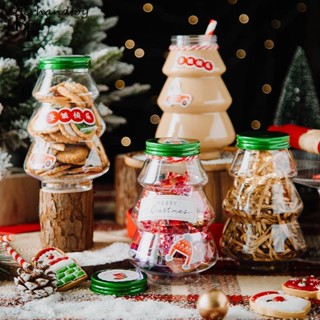 Christmas Candy Biscuits Bottle Sealed Jar Christmas Tree Milk Tea Bottle Snack Storage Jar Food Container