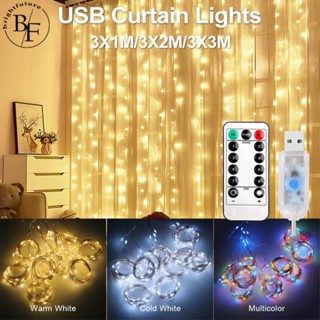 ม่านไฟ Led 3 เมตร พร้อมรีโมตคอนโทรล พอร์ต Usb สําหรับตกแต่งหน้าต่าง เทศกาลคริสต์มาส ปีใหม่