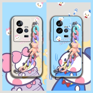 Liquid silicone shell Skin feel silicone Phone Case For VIVO IQOO11 Solid color Cartoon Bear bracelet protective case cute