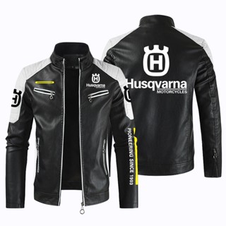 Husqvarna เสื้อแจ็กเก็ตหนัง แขนยาว กันลม กันฝน บาง ลายโลโก้ สําหรับขี่รถจักรยานยนต์