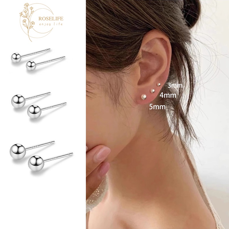 1 คู่ Glossy S925 เงิน 3/4/5 มม.ขนาดเล็ก Ball Stud ต่างหูสําหรับผู้หญิงผู้ชาย Hypoallergenic สวมใส่ทุกวันหูเครื่องประดับอุปกรณ์เสริม