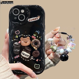 เคสโทรศัพท์มือถือ กันกระแทก ลายโดนัทกาแฟ 3D พร้อมกระดิ่ง และตุ๊กตาหมีน่ารัก 3D ขอบโค้ง ขอบโค้ง DIY สําหรับ VIVO Y15S Y22 Y22S Y35 Y15C Y91C Y21 2021 Y16 Y56 Y02A Y21A Y21T Y12S