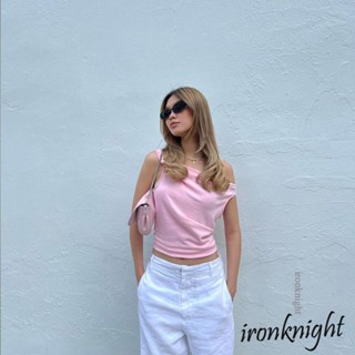 Ironknight- เสื้อเปิดไหล่ข้างเดียว แขนกุด สีพื้น แฟชั่นฤดูร้อน สําหรับผู้หญิง