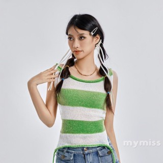 Mymiss1- เสื้อกล้ามแขนกุด ผ้าถัก เปิดหลัง สีตัดกัน เข้ากับทุกการแต่งกาย แฟชั่นฤดูร้อน สําหรับผู้หญิง