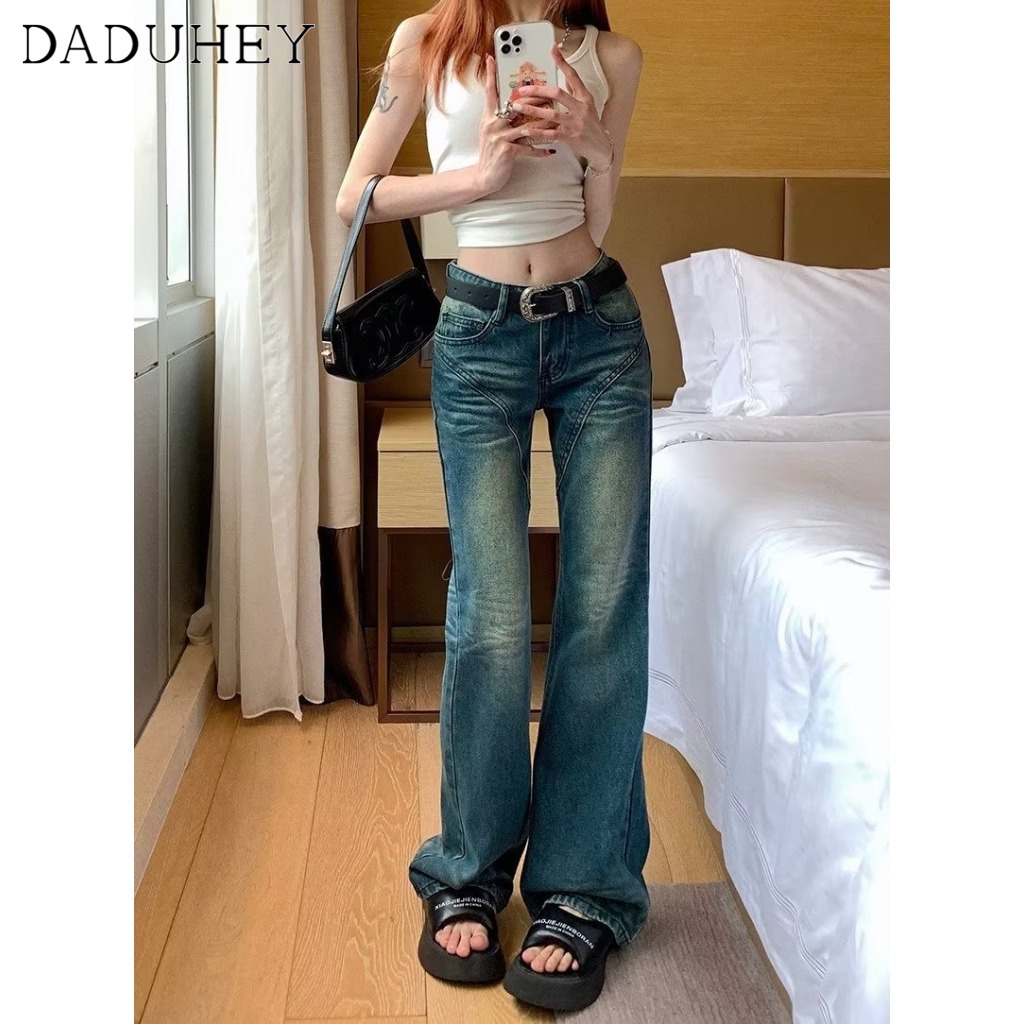 DaDuHey American Style Retro High Waist Washed Jeans Women's Loose Straight Mop Pants High Street Hot Girl Pants