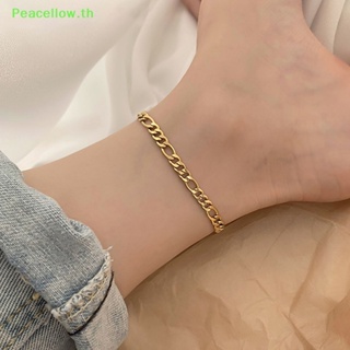 Peacellow สร้อยข้อเท้าโซ่โลหะ ประดับพลอยเทียม สีเงิน สไตล์พังก์ ฮิปฮอป ของขวัญ สําหรับทุกเพศ TH