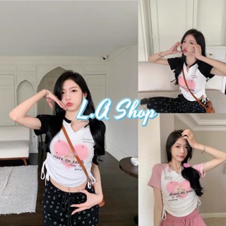 L.A Shop ​พร้อมส่ง เสื้อไหมพรมแขนสั้น ลายกระต่าย คอวีเล็ก สีพาสเทล 3สี  "3066" -C