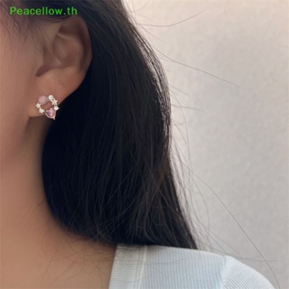 Peacellow ต่างหูสตั๊ด ประดับลูกปัดคริสตัล รูปหัวใจ สีชมพู สไตล์พังก์ สําหรับผู้หญิง 1 คู่