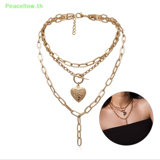 Peacellow สร้อยคอโซ่ทอง หลายชั้น จี้รูปหัวใจ สไตล์พังก์ ฮิปฮอป OT TH