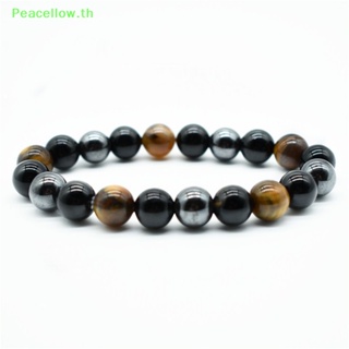 Peacellow สร้อยข้อมือหินธรรมชาติ ป้องกันดวงตาเสือ เฮมาไทต์ และออบซิเดียน สีดํา