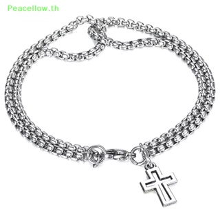 Peacellow สร้อยข้อมือโซ่คู่ สเตนเลส กลวง ก้ามปู ก้ามปู เข็มกลัด แฟชั่น ฮิปฮอป พังก์ ปาร์ตี้ ผู้ชาย เครื่องประดับ TH