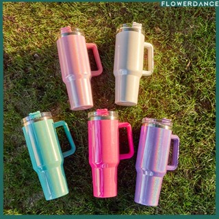 40oz Straw Ice Cup With Lid Iced Tumbler Water Cup With Straws Double-walled Ice Cold Drink Travel Stainless Steel Handy Cup Coffee Cup Portable Take-away Cup Insulation Cup Office flower