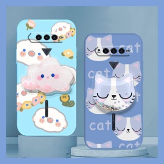 Liquid silicone shell Skin-friendly feel Phone Case For Xiaomi Black Shark4 Rotatable stand Simplicity Cartoon Anti-fall