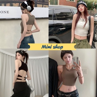 Mini shop🌸พร้อมส่ง🌸 (FY8135/FY945)  เสื้อกล้ามไหมพรม มีฟองน้ำในตัว ดีเทลเว้าหลังสายคาด2เส้น