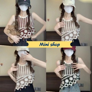 Mini shop🌸พร้อมส่ง🌸 (C642) เสื้อกล้ามถักไหมพรม ปลายเฉียง แขนกุดคอกลม -C