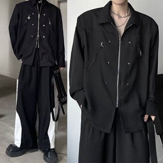 【X-MEN】เสื้อเชิ้ต แขนยาว แบบบาง มีซิปคู่ ลาย Yohji Yamamoto แฟชั่นฤดูใบไม้ผลิ ฤดูร้อน สําหรับผู้ชาย และผู้หญิง