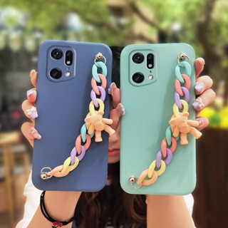 Solid color Bear bracelet Phone Case For OPPO Find X5 Pro Liquid silicone shell soft shell Anti-fall protective case