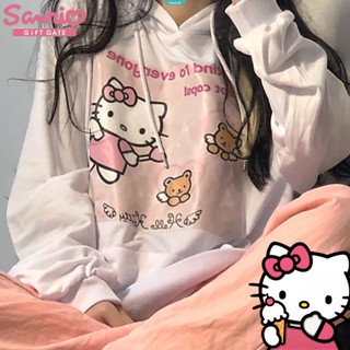 SANRIO เสื้อกันหนาว มีฮู้ด ลายการ์ตูนอนิเมะ Hello Kitty แบบสวมหัว เหมาะกับของขวัญ สําหรับผู้หญิง [GM]