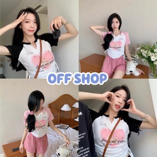 OFF SHOP พร้อมส่ง (OFF-3066) เสื้อไหมพรมคอวีเล็ก แขนสั้น สีพาสเทล ลายกระต่าย -C