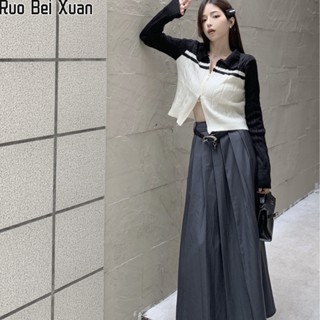 Ruo Bei Xuan ผู้หญิงใหม่เครื่องเทศสาวแขนยาวถักคาร์ดิแกนปกบิดซิปบางพอดีครอบตัดเสื้อกันหนาวด้านบน