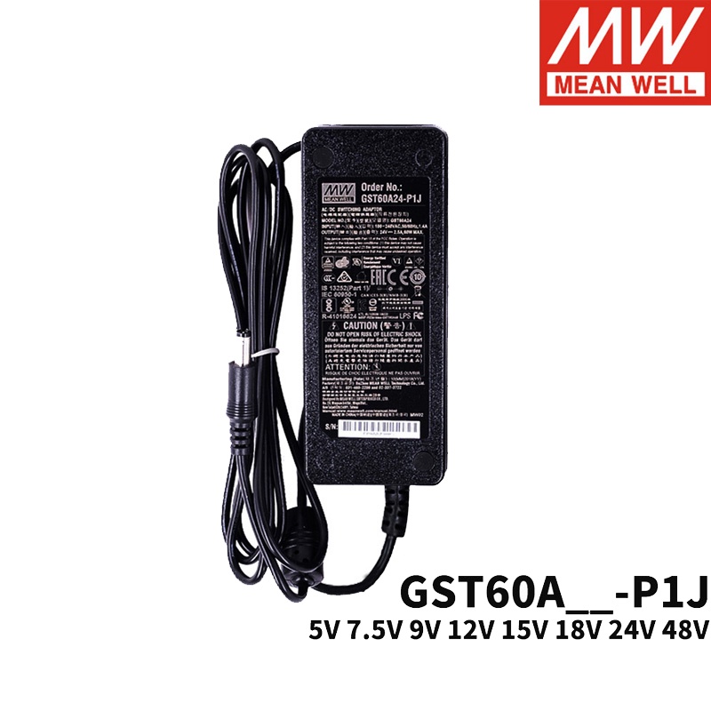 Mean Well GST60A P1J 60W Power Adaptor 5V 7.5V 9V 12V 15V 18V 24V 48V Meanwell Universal Charger แหล่งจ่ายไฟ