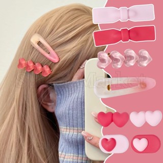 [ Featured ] Mori Girl Sweet Side Hairpin / Geometric Love Heart Hair Accessories / Fashions Y2k Bangs Side BB Clip / Cute Duckbill Hair Clips / Dopamine Pink Hair Barrettes