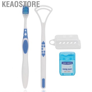 Keaostore 3pcs/set Oral Cleaner Effective Cleaning Flexible PP Material Tongue Scraper  Brush Dental Floss Kit for Adults