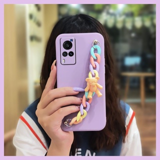 Bear bracelet Camera all inclusive Phone Case For VIVO X60 Solid color Skin feel silicone protective case Nordic style