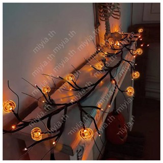 ไฟฟักทองฮาโลวีนค้างคาวไฟ LED String Willow Vine Light Bendable Tree โคมไฟ Garland Halloween Party Home แขวนตกแต่ง miyia