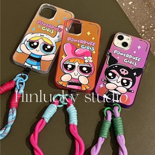 เคสโทรศัพท์มือถือ ซิลิโคนนิ่ม ป้องกัน ลายการ์ตูน Powerpuff Girls พร้อมสายคล้อง สําหรับ Apple Iphone 14 12 11 13promax