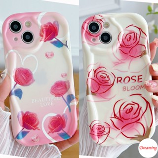 เคสโทรศัพท์มือถือ ขอบโค้ง ลายดอกกุหลาบ และหัวใจ สีครีม สําหรับ VIVO V27E V25E V23E V21E V15 V19 S1 Pro Y02S Y27 Y22S Y21S Y20S Y35