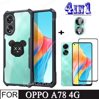 เคสโทรศัพท์มือถือกระจก กันกระแทก กันรอยเลนส์กล้อง ลายแพนด้า 4 in1 สําหรับ OPPO A78 4G A78 5G A77s A76 A74 5G A96 A95 A94 A57 A55 A54 A17 A17k A16 A16k A15 A15s