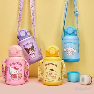 ღ 500ml Sanrio Thermos Cup Large-capacity Straw Cup Hellokittys Cinnamoroll Double-cover Water Cup Straw Kettle Girl Gift