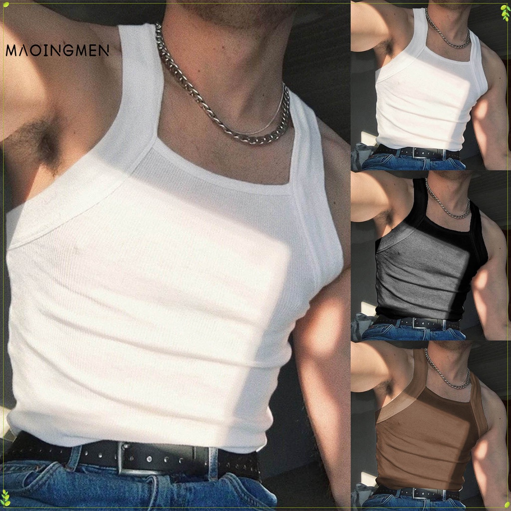 [MAOINGMEN] เซ็กซี่ ผอม ผู้ชาย เสื้อกั๊ก สายคล้องไหล่ สีพื้น แฟชั่น แขนกุด กระชับสัดส่วน ผู้ชาย ลําลอง เสื้อกั๊ก