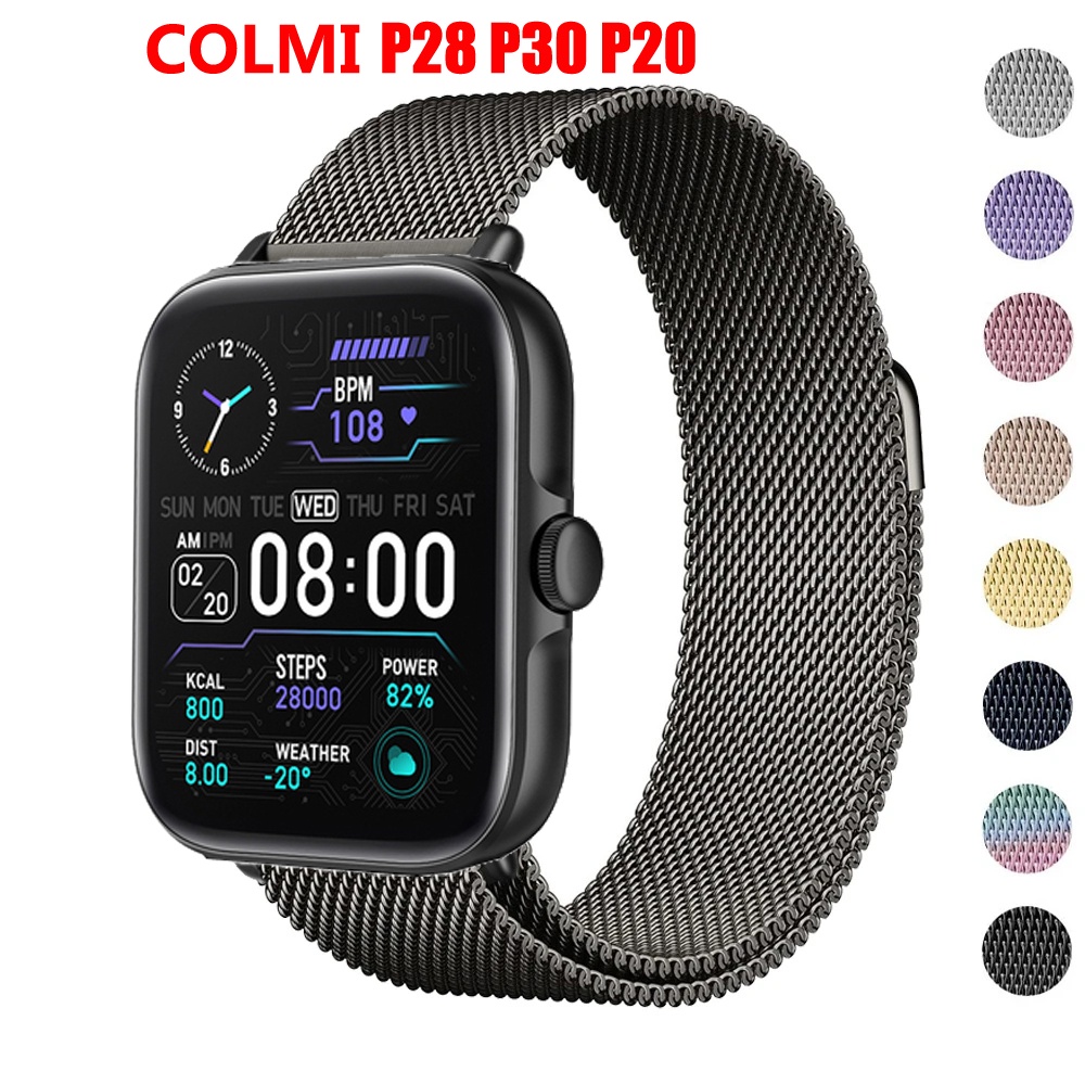 22 มม.สําหรับ COLMI P28 Plus P20 P30 สายคล้องแม่เหล็กสแตนเลสสร้อยข้อมือข้อมือโลหะสําหรับ COLMI P20 P