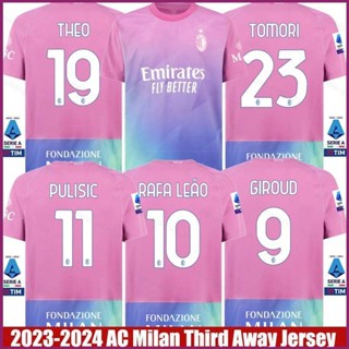 Yp2 2023-2024 เสื้อยืด แขนสั้น พิมพ์ลาย AC Milan Third Away Giroud Pulisic Leao Tomori Theo Jersey พลัสไซซ์ PY2