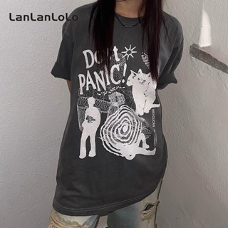 Lanlanlolo เสื้อยืดลําลอง แขนสั้น คอกลม ทรงหลวม พิมพ์ลาย เข้ากับทุกการแต่งกาย แฟชั่นสําหรับสตรี 2023