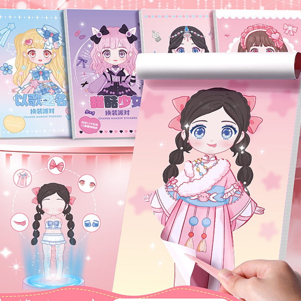Dress Up Party Stickers Girls Children Cute Dress Up Princess Toy Sticker Book Handbook Stickers Car
