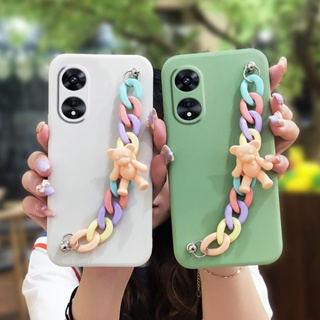 Solid color Nordic style Phone Case For OPPO A97 5G soft shell Back Cover Bear bracelet Simplicity Lens package