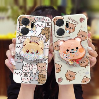 Anti-fall The New Phone Case For Honor X7a Cartoon Skin-friendly feel Rotatable stand protective case cute quicksand