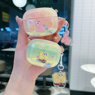 เคสหูฟัง TPU แบบแข็ง ใส ลายการ์ตูนปลาดาว ฟองน้ํา พร้อมตะขอ สําหรับ AirPods 1 2 Pro AirPods 3