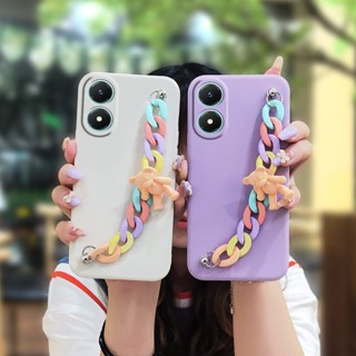 Camera all inclusive Solid color Phone Case For VIVO Y02S Lens package Simplicity Lens bump protection Bear bracelet
