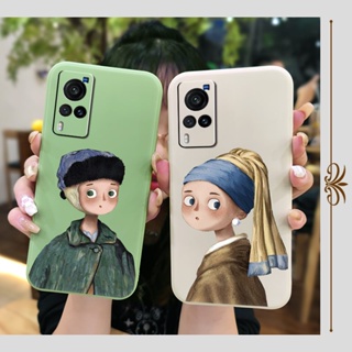 Cartoon Skin feel silicone Phone Case For VIVO X60 Simplicity Solid color Anti-fall Skin-friendly feel cute cat