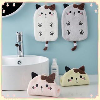 1 pcs Super ดูดซับแขวนประเภท Cat ผ้าขนหนูปักบ้าน Decora Dual Purpose Coral Velvet Hand Towel Bathroom Supplies 【sunny】