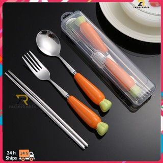 Ready stock Kids Cute Cartoon Carrotted Ceramic Handle Stainless Steel Spoon Fork Children&amp;#39;s Tableware Convenience_th Set of 3 Storage Boxes amazing_th