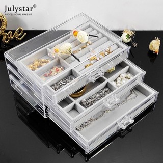 JULYSTAR กล่องใส่เครื่องประดับอะคริลิค 3 ลิ้นชัก สำหรับใส่ลิปสติก สกินแคร์ ต่างหู สร้อยคอ และเครื่องประดับ