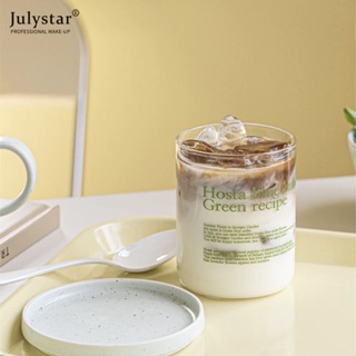 JULYSTAR ใหม่การ์ตูนสีชมพูและสีขาวถ้วยแก้ว Borosilicate สูงทนความร้อนฉนวนกันความร้อน Anti-scalding Simple Letter กาแฟนมถ้วย