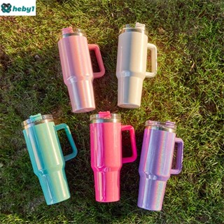 Rainbow Paint 304 Ice Cup 40oz Flash Holographic Rainbow ฉนวนกันความร้อนถ้วยพร้อมที่จับ Stainless Steel Straw Ice Cup heby1